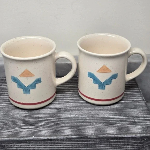 VTG Pfaltzgraff Saratoga Aztec Southwestern Speckled Stoneware Mugs, Set 4, RARE - Picture 4 of 16